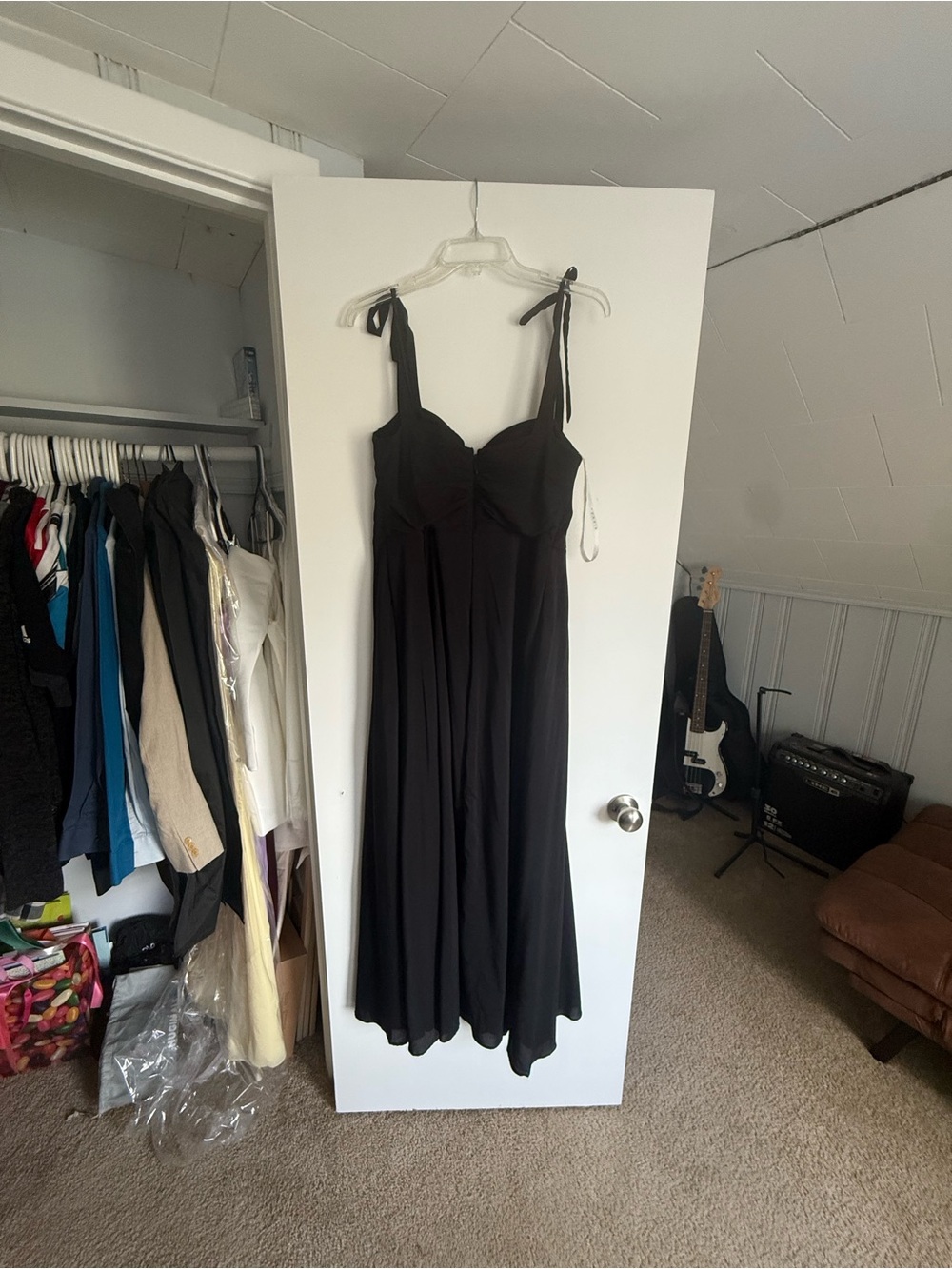 Azazie Marin Black Tie-Shoulder Maxi Dress with High Slit - Picture 7 of 9